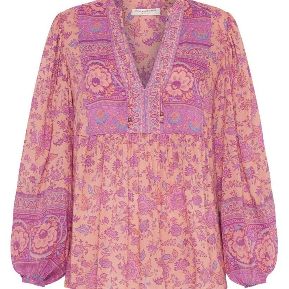 Spell Folk Song Blouse in Blossom M pink orange